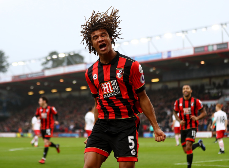 BOURNEMOUTH, ENGLAND - DECEMBER 18: Nathan Ake of AFC Bournemouth celebrates scoring his sides first goal during the Premier League match between AFC Bournemouth and Southampton at Vitality Stadium on December 18, 2016 in Bournemouth, England.  (Photo by Michael Steele/Getty Images)