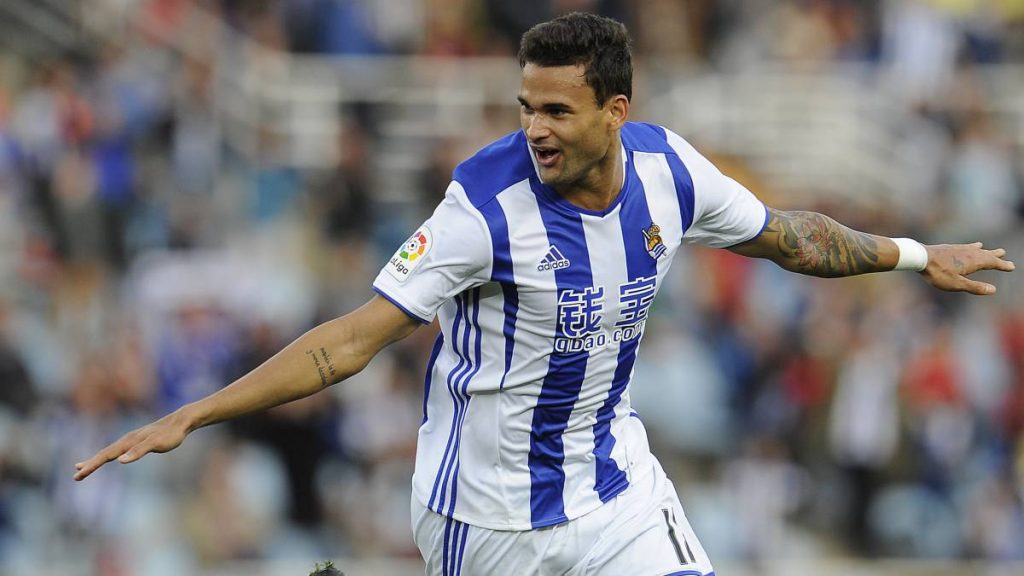 Willian Jose celebrates after scoring for Real Sociedad. (Getty Images)