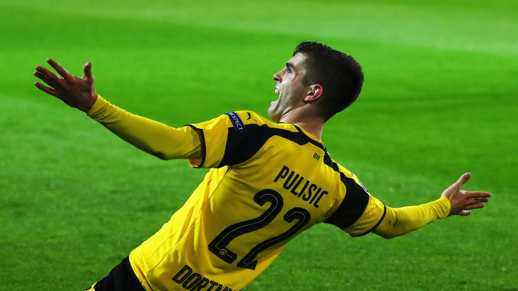 Christian Pulisic celebrating his goal during his stint at Dortmund. Source-Getty Images