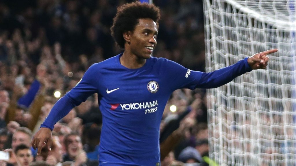 Willian celebrates after scoring for Chelsea. (Getty Images)