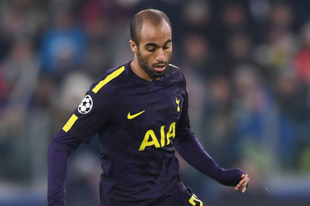 Tottenham winger Lucas Moura in action during a Champions League game. (Getty Images)