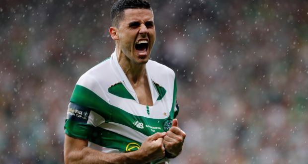 Celtic midfielder Tom Rogic celebrates after scoring. (Getty Images)