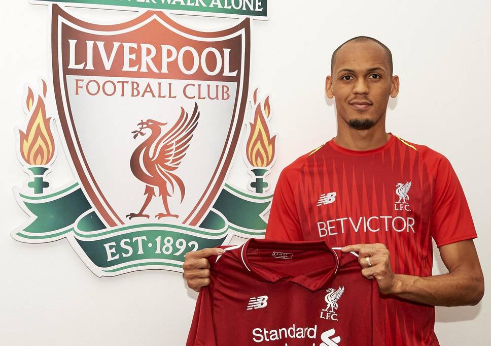 Fabinho poses for a photo after his move from AS Monaco to Liverpool. 