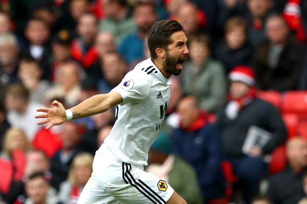 Wolves midfielder Joao Moutinho celebrates after scoring against Manchester United at Old Trafford. (Getty Images)