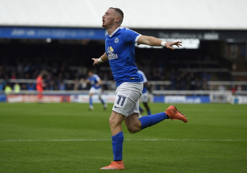 Marcus Maddison celebrates after scoring for Peterborough. (Getty Images)
