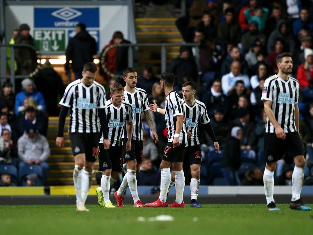 Newcastle United players celebrate after scoring. (Getty Images)