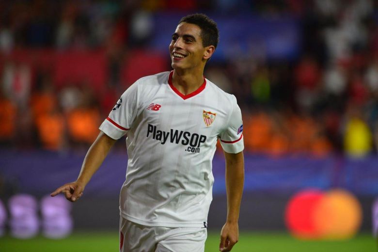 Wissam Ben Yedder celebrates after scoring for Sevilla. (Getty Images)