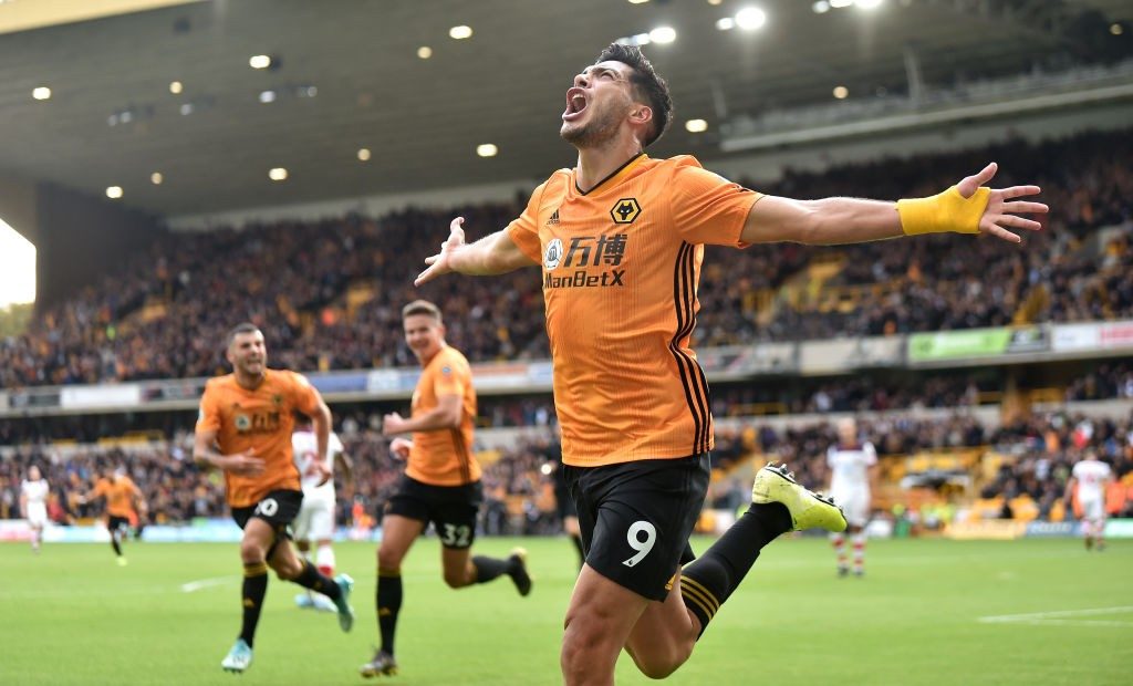 Wolves players celebrating a goal.
