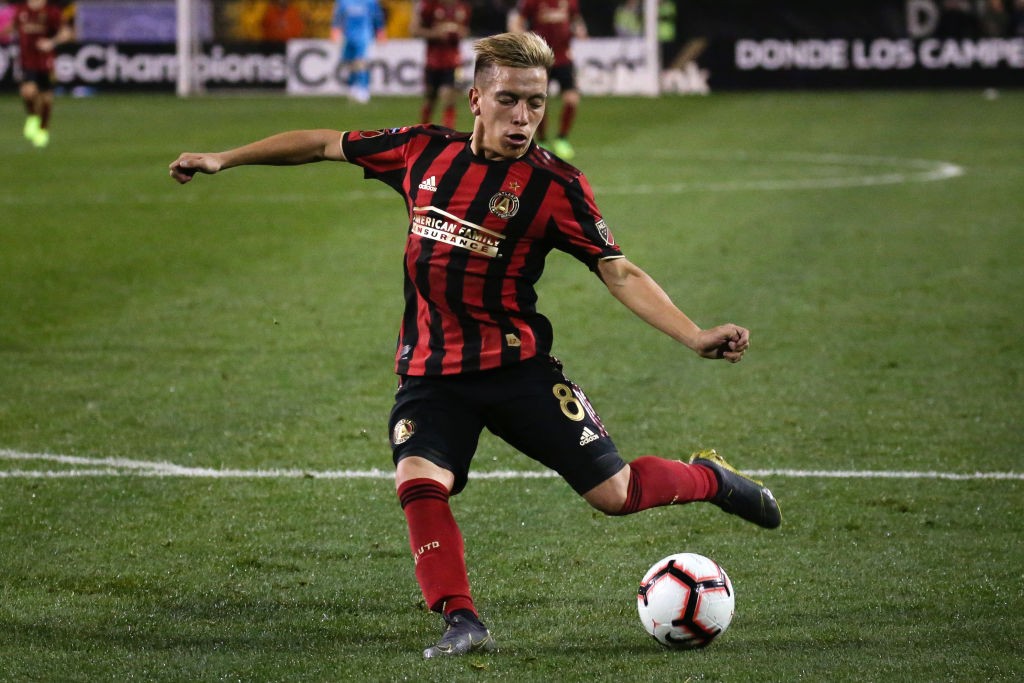 Atlanta United midfielder Ezequiel Barco shoots in the second half of the CONCACAF Champions League playoff football match between Atlanta United and Herediano at the Fifth Third Bank Stadium. (Getty Images)