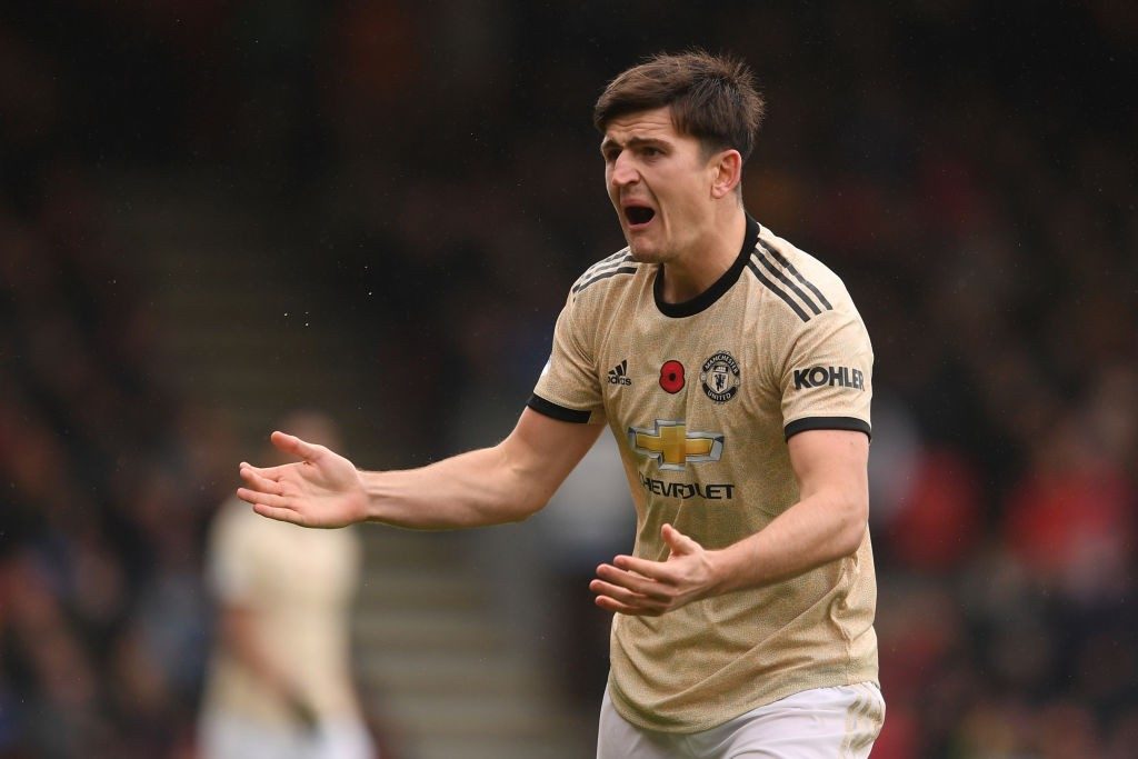 Harry Maguire of Manchester United reacts during a Premier League match.