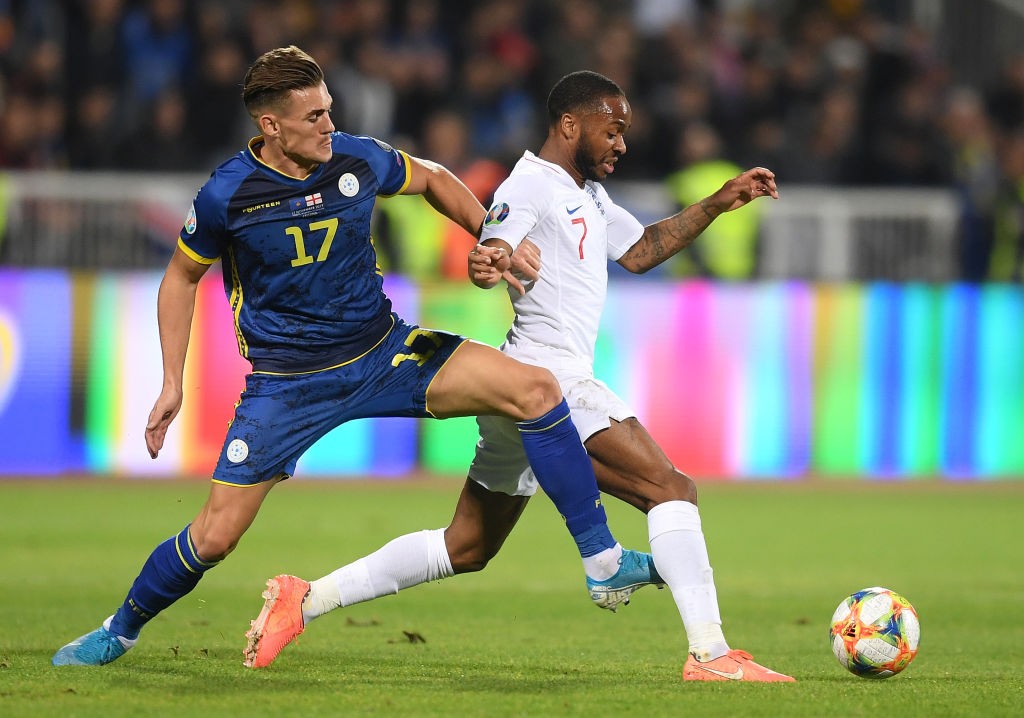 Sterling playing for England against Kosovo.