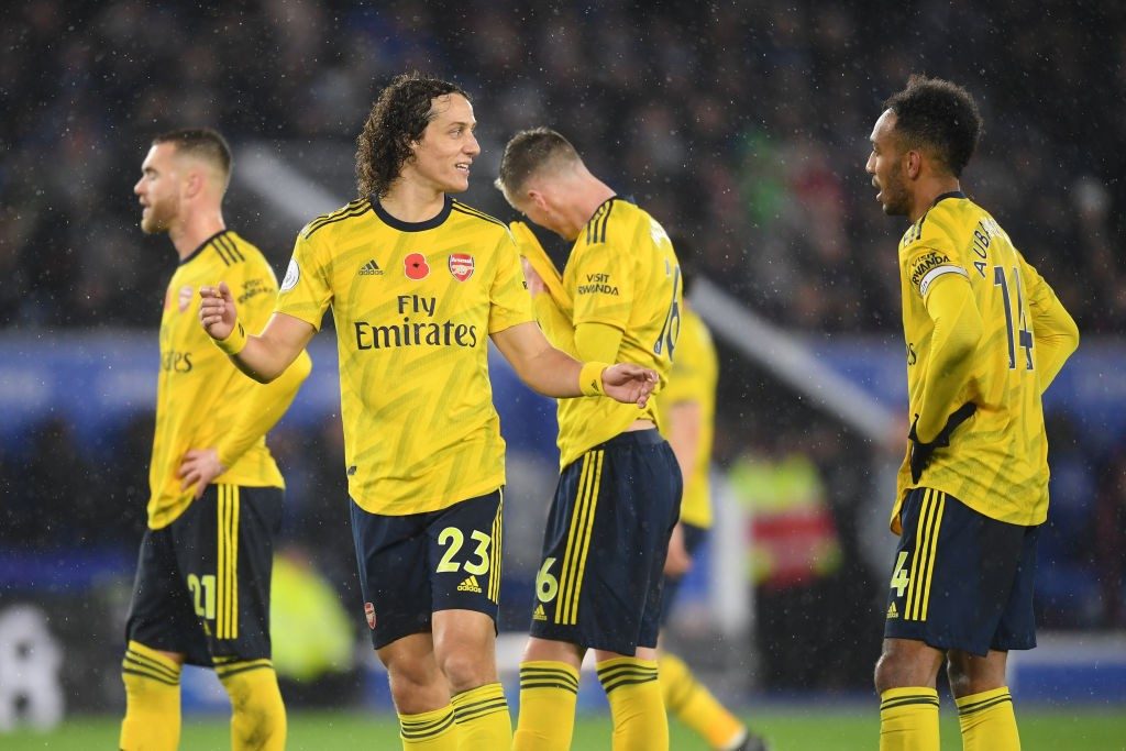 Arsenal players upset after going a goal down against Leicester City. (Getty Images)
