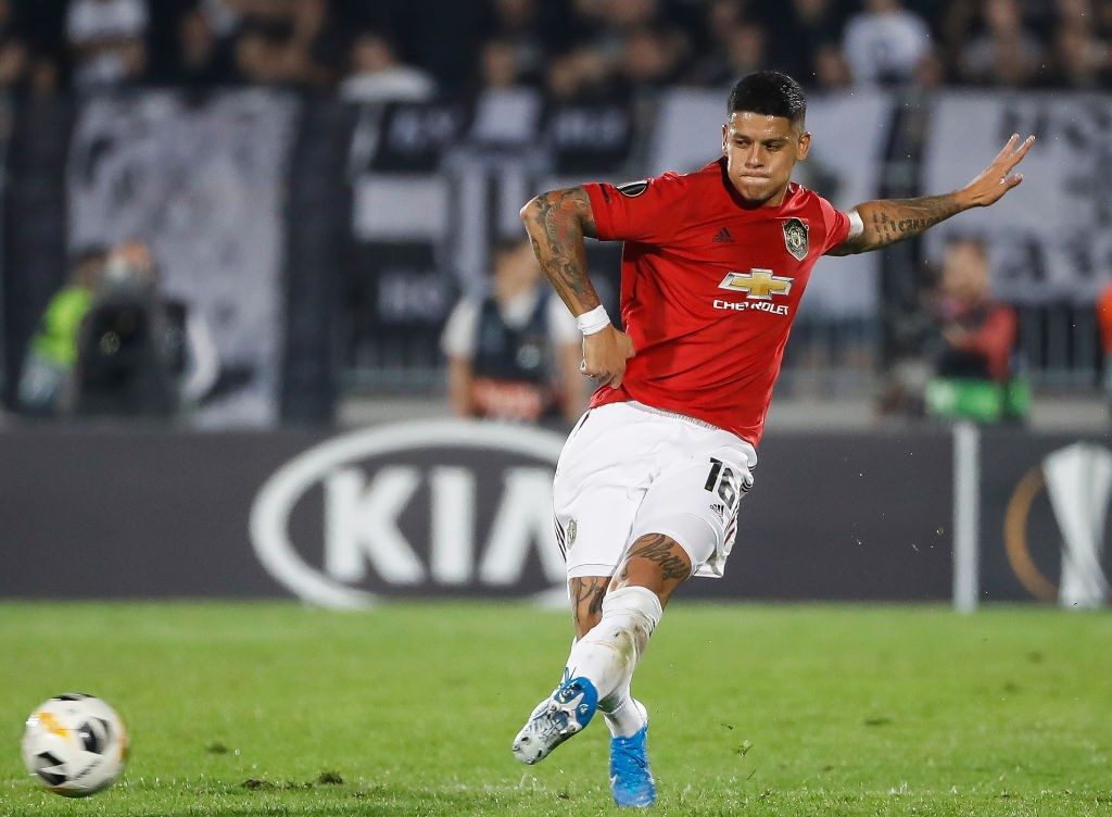 Marcos Rojo makes a pass during the UEFA Europa League group L match between Partizan Belgrade and Manchester United. (Getty Images)
