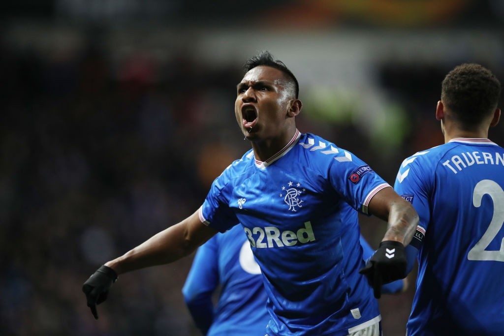 Alfredo Morelos celebrates after scoring for Rangers. (Getty Images)