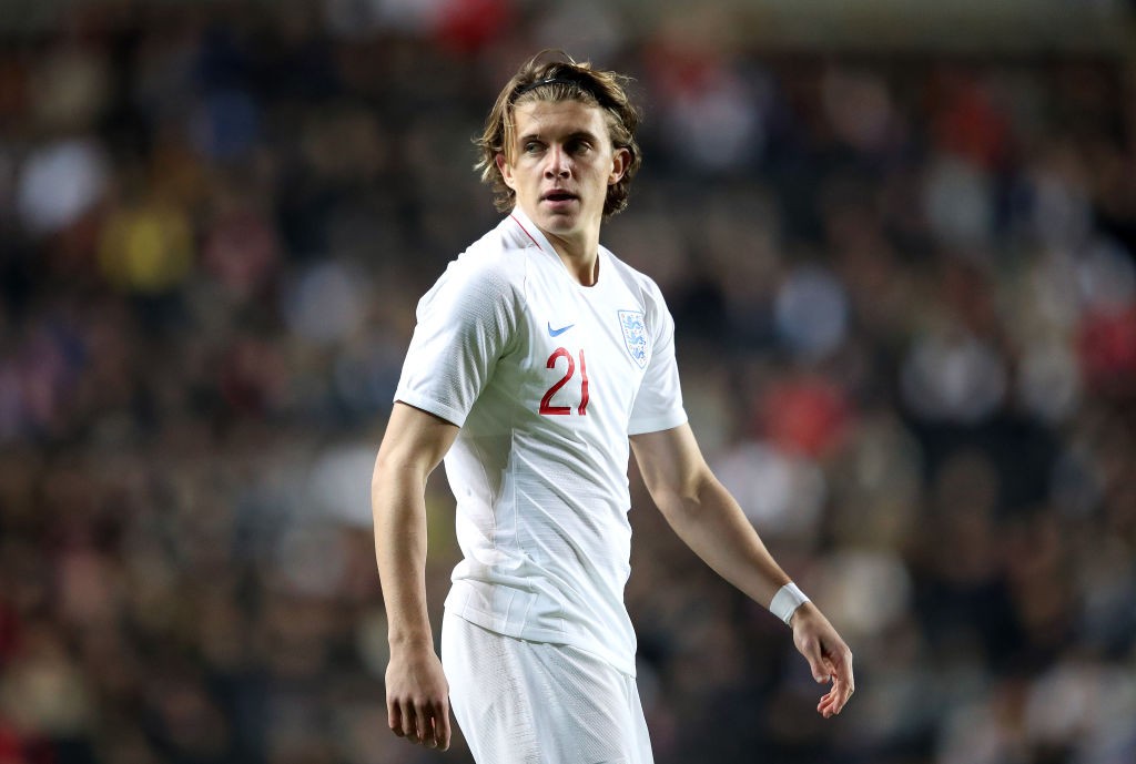 Gallagher playing for the England under-21 national team against Austria under-21 outfit. 