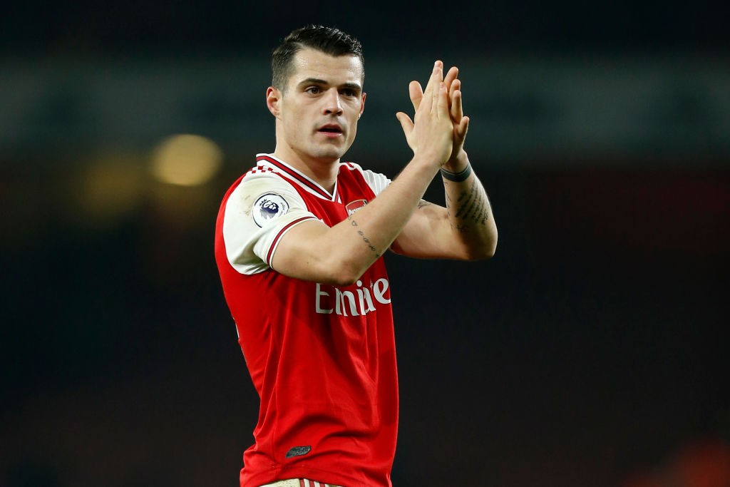 Arsenal's Granit Xhaka applauds the crowd after his side's 2-0 win over Manchester United.