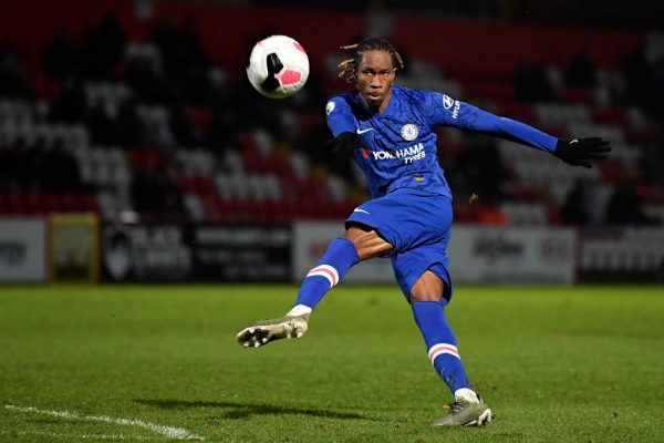 Tariq Uwakwe of Chelsea shoots during the Premier League 2 match between Tottenham Hotspur and Chelsea FC at The Lamex Stadium on January 06, 2020 in Stevenage, England. (Getty Images)